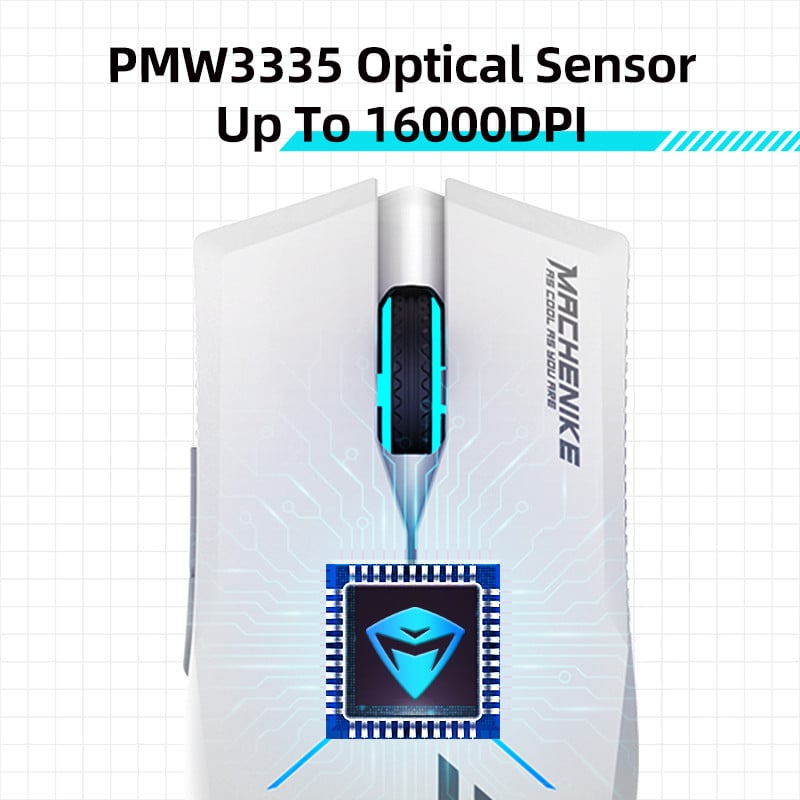 Mouse de gaming Machenike M7 16000 DPI Mouse fără fir pentru jocuri pentru computer, programabil, reîncărcabil, iluminare din fundal RGB, 95 g, mouse cu mod dublu