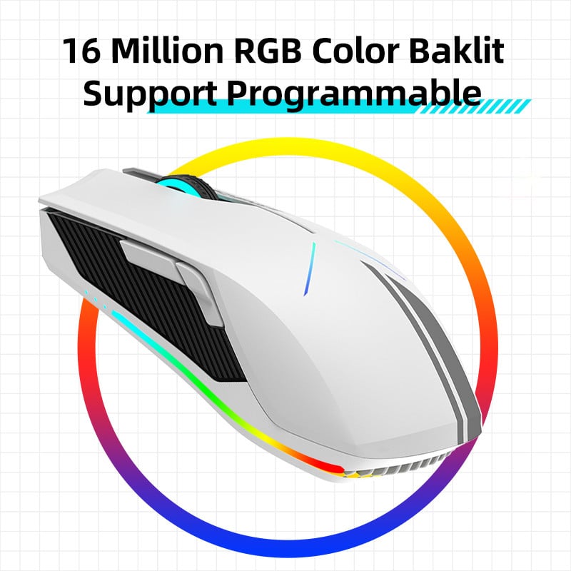 Mouse de gaming Machenike M7 16000 DPI Mouse fără fir pentru jocuri pentru computer, programabil, reîncărcabil, iluminare din fundal RGB, 95 g, mouse cu mod dublu