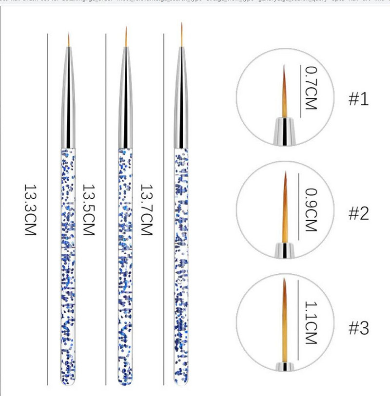 3db körömrajzoló toll,3db 7/9/11mm-es körömdíszítő ecsetfestés rajzvonal Pen Liner vékony ecset körömfestéshez ecset, bélés ecset