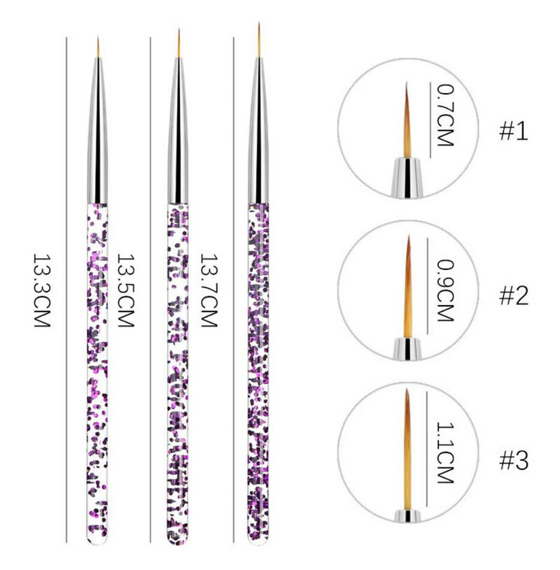 3db körömrajzoló toll,3db 7/9/11mm-es körömdíszítő ecsetfestés rajzvonal Pen Liner vékony ecset körömfestéshez ecset, bélés ecset