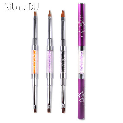 Dual-ended Acrylic Gel Brush UV Gel Drawing Brushes with Cap Acrylic Rhinestone Handle Manicure Nail Art Tool Decoration