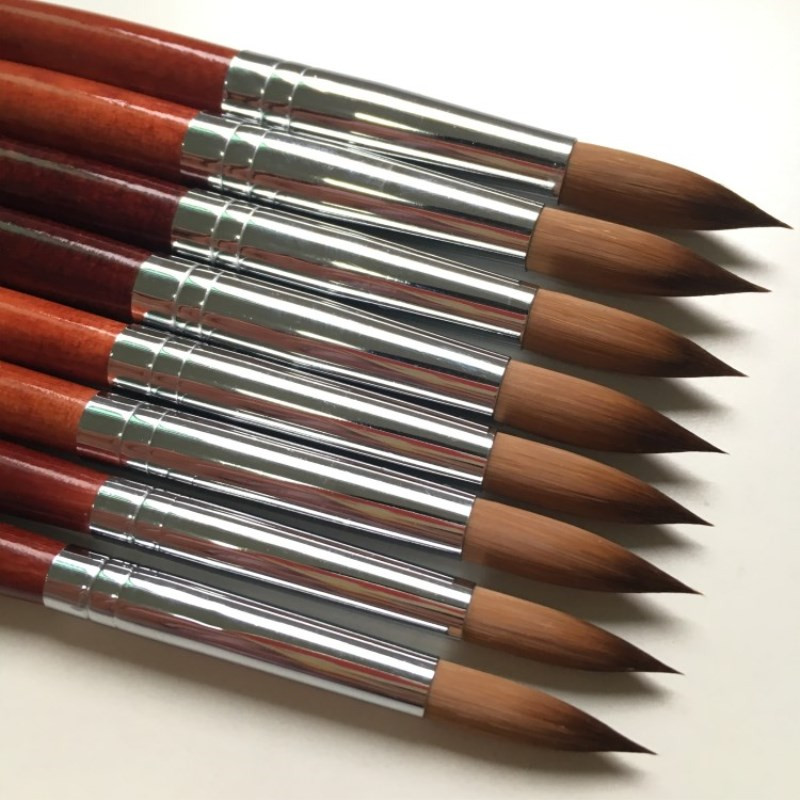 1 db Kolinsky Sable Red Wood Nail Art akril ecset kerek 10#12#14#16#18#20#22#24 UV gél Carving Pen Folyadékok Púderes manikűr tippek