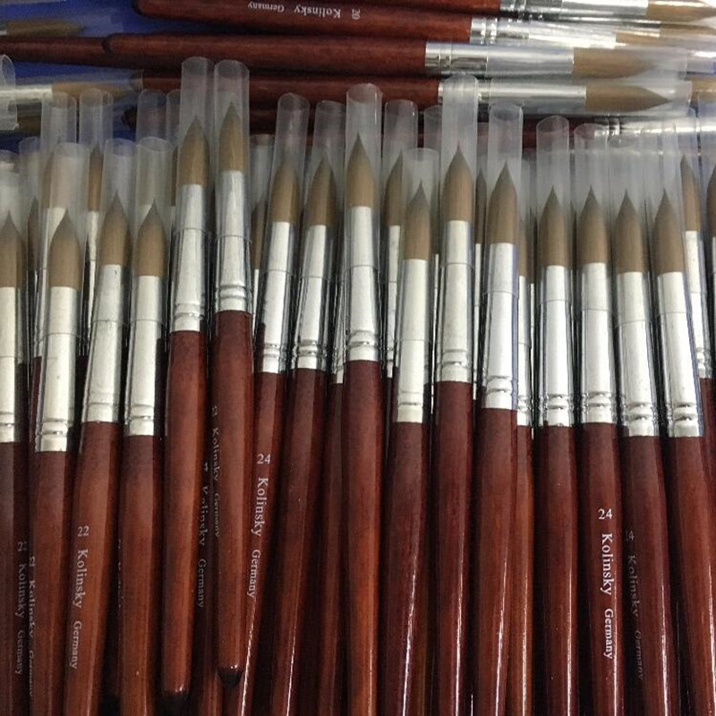 1 db Kolinsky Sable Red Wood Nail Art akril ecset kerek 10#12#14#16#18#20#22#24 UV gél Carving Pen Folyadékok Púderes manikűr tippek