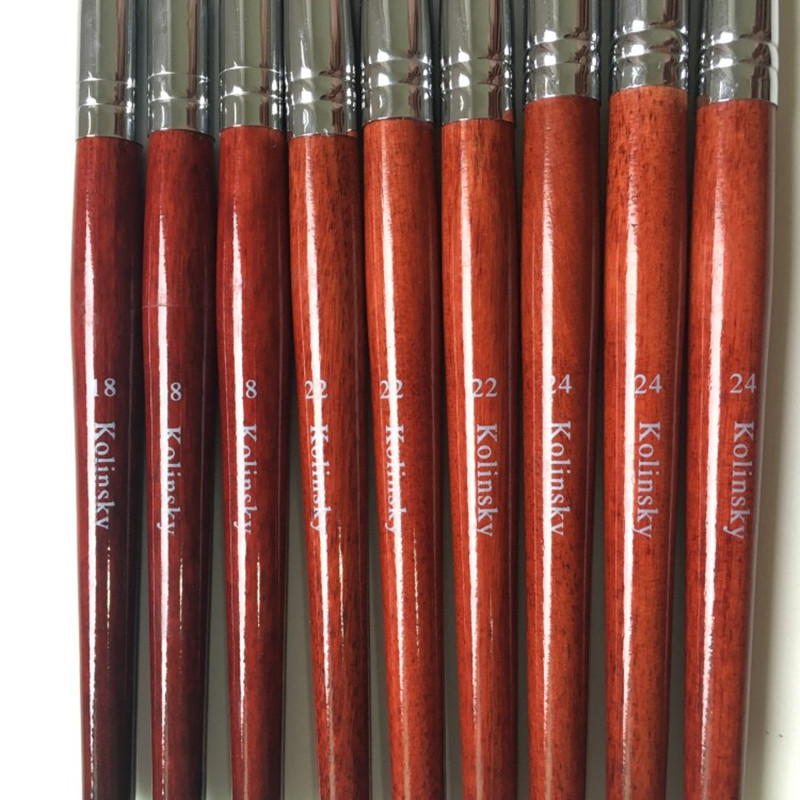 1 db Kolinsky Sable Red Wood Nail Art akril ecset kerek 10#12#14#16#18#20#22#24 UV gél Carving Pen Folyadékok Púderes manikűr tippek