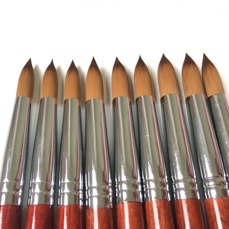 1 db Kolinsky Sable Red Wood Nail Art akril ecset kerek 10#12#14#16#18#20#22#24 UV gél Carving Pen Folyadékok Púderes manikűr tippek