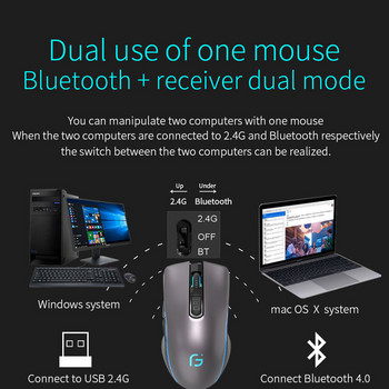 Ασύρματο ποντίκι Επαναφορτιζόμενο Bluetooth Αθόρυβο εργονομικό υπολογιστή 2400 DPI για iPad Mac Tablet Macbook Air Laptop PC Gaming Office