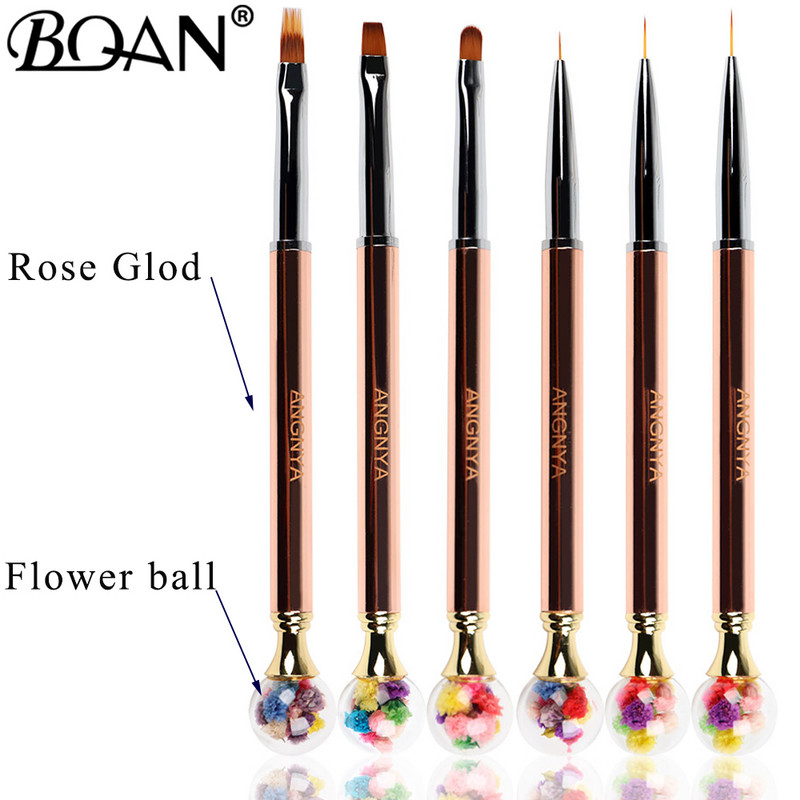 BQAN 1db Rose Gold Flower Golyós körömkefe gél ecset manikűrhöz akril UV gél hosszabbító toll festő ecset