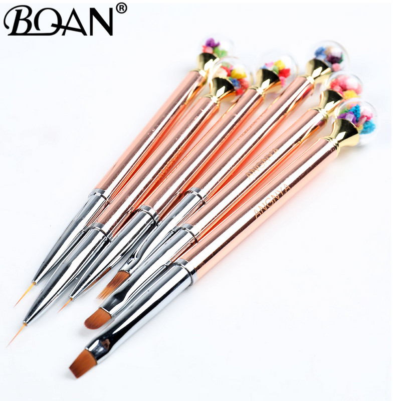 BQAN 1db Rose Gold Flower Golyós körömkefe gél ecset manikűrhöz akril UV gél hosszabbító toll festő ecset
