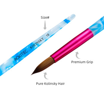 Aokitec Kolinsky Hair Acrylic Brush White Swirl Blue Handle with Pink Ferrule Кръгла акрилна пудра Инструмент 6 размера