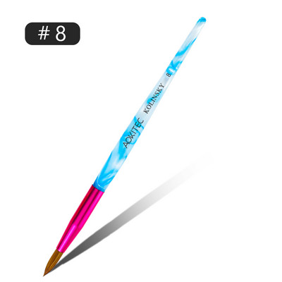 Aokitec Kolinsky Perie pentru unghii acrilice pentru păr, mâner albastru învolburat alb cu manșon roz Instrument pentru pudră acrilică în formă rotundă, 6 dimensiuni