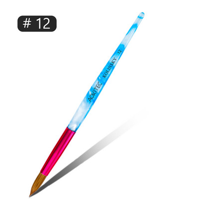 Aokitec Kolinsky Perie pentru unghii acrilice pentru păr, mâner albastru învolburat alb cu manșon roz Instrument pentru pudră acrilică în formă rotundă, 6 dimensiuni