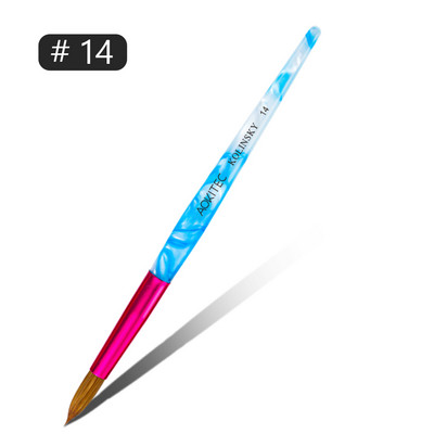 Aokitec Kolinsky Perie pentru unghii acrilice pentru păr, mâner albastru învolburat alb cu manșon roz Instrument pentru pudră acrilică în formă rotundă, 6 dimensiuni