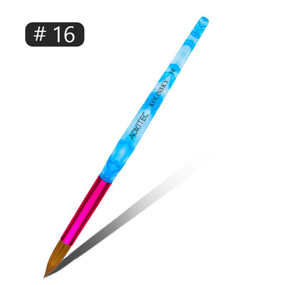 Aokitec Kolinsky Perie pentru unghii acrilice pentru păr, mâner albastru învolburat alb cu manșon roz Instrument pentru pudră acrilică în formă rotundă, 6 dimensiuni