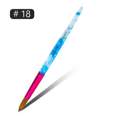 Aokitec Kolinsky Perie pentru unghii acrilice pentru păr, mâner albastru învolburat alb cu manșon roz Instrument pentru pudră acrilică în formă rotundă, 6 dimensiuni