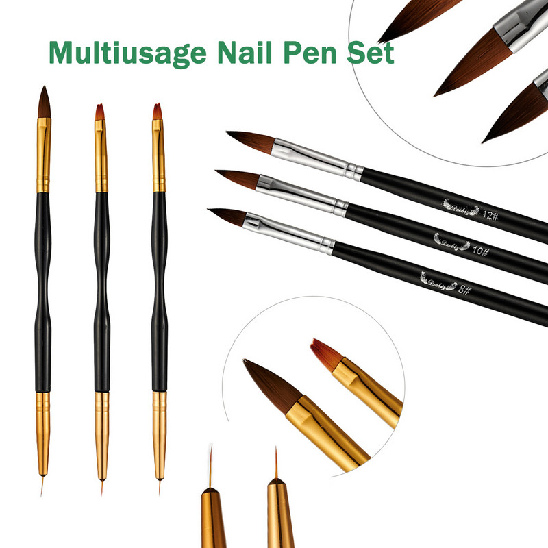 3db kristály gravírozó toll készlet Multifunkcionális matt fekete rúd Nail Art kristálytoll Stylist manikűr ecset tollkészlethez