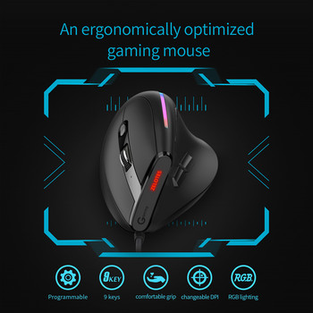 ZELOTES T-50 12800 DPI 9 κουμπιά Κάθετο ποντίκι Προγραμματιζόμενο RGB Οπτικό εργονομικό ποντίκι gaming USB Ενσύρματο ποντίκι για υπολογιστή υπολογιστή