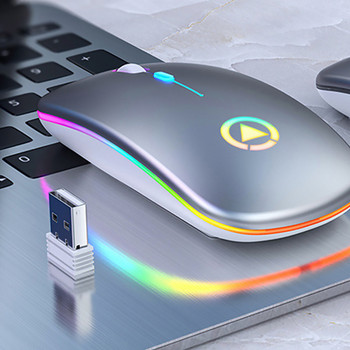 Εξαιρετικά λεπτό LED Colorful Lights Επαναφορτιζόμενο ποντίκι Mini Wireless Mute USB Οπτικό εργονομικό ποντίκι gaming για φορητό υπολογιστή Ποντίκι υπολογιστή
