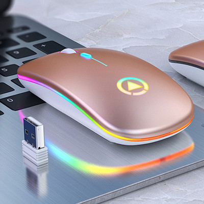 Mouse reîncărcabil cu LED ultra-subțire, lumini colorate, mini mouse wireless, mouse optic, ergonomic, pentru jocuri, mouse pentru computer