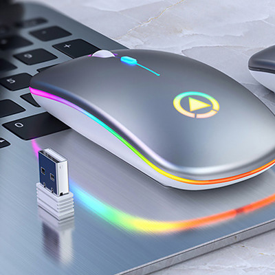 Mouse reîncărcabil cu LED ultra-subțire, lumini colorate, mini mouse wireless, mouse optic, ergonomic, pentru jocuri, mouse pentru computer