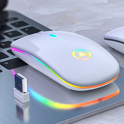 Mouse reîncărcabil cu LED ultra-subțire, lumini colorate, mini mouse wireless, mouse optic, ergonomic, pentru jocuri, mouse pentru computer