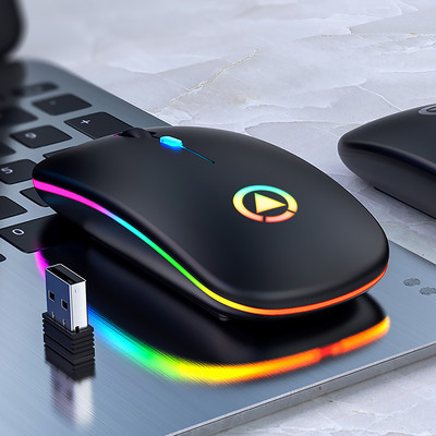 Mouse reîncărcabil cu LED ultra-subțire, lumini colorate, mini mouse wireless, mouse optic, ergonomic, pentru jocuri, mouse pentru computer