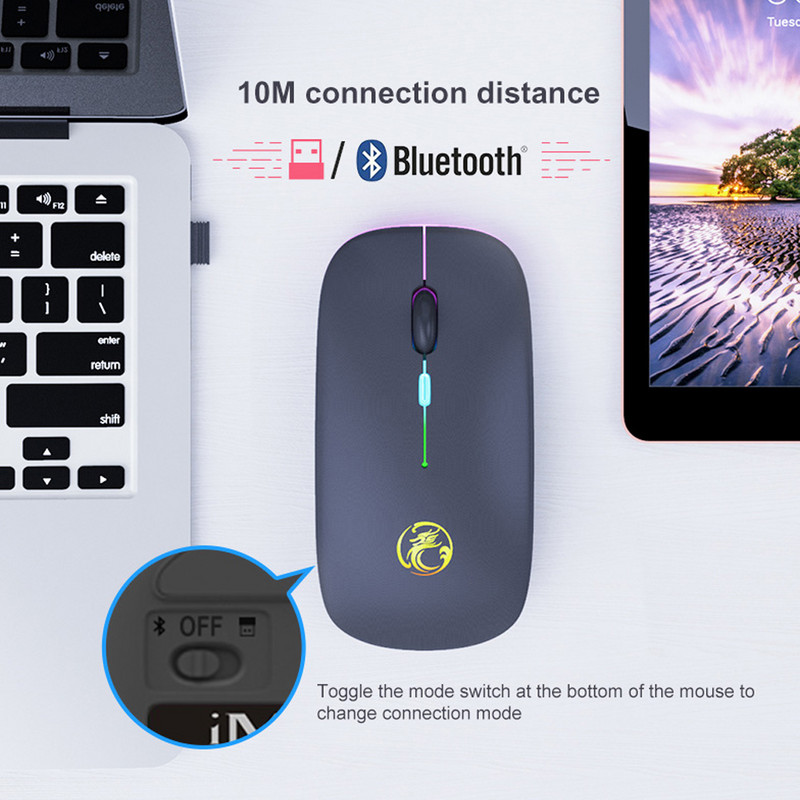 Mouse reîncărcabil cu LED ultra-subțire, lumini colorate, mini mouse wireless, mouse optic, ergonomic, pentru jocuri, mouse pentru computer