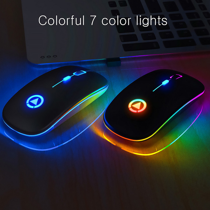 Mouse reîncărcabil cu LED ultra-subțire, lumini colorate, mini mouse wireless, mouse optic, ergonomic, pentru jocuri, mouse pentru computer