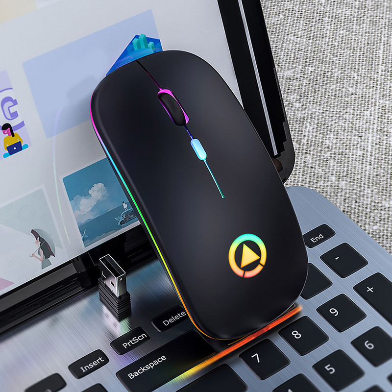Mouse reîncărcabil cu LED ultra-subțire, lumini colorate, mini mouse wireless, mouse optic, ergonomic, pentru jocuri, mouse pentru computer