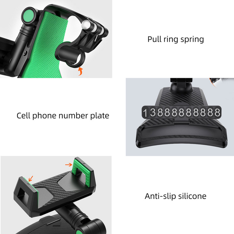 Universalus prietaisų skydelis automobilio telefono laikiklio spaustukai galinio vaizdo veidrodžio tvirtinimo stovas GPS laikiklis automobilinis laikiklis skirtas iPhone 13 12 Samsung XiaoMi