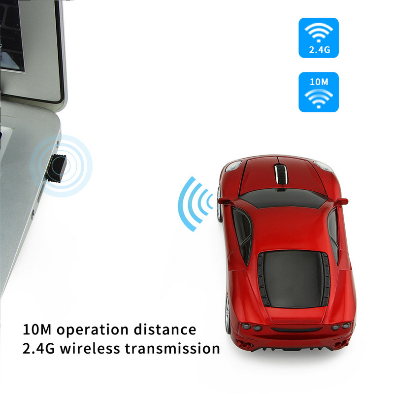 CHYI Car Shape vezeték nélküli számítógépes egér 2,4 GHz-es mini ergonómikus USB optikai mause aranyos 3d rajzfilm LED autós ajándék egerek PC laptophoz
