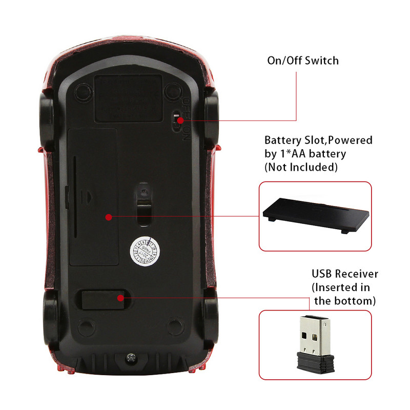 CHYI Car Shape vezeték nélküli számítógépes egér 2,4 GHz-es mini ergonómikus USB optikai mause aranyos 3d rajzfilm LED autós ajándék egerek PC laptophoz