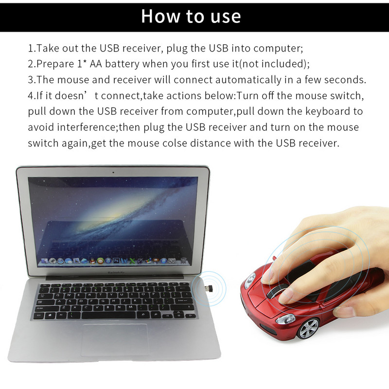 CHYI Car Shape vezeték nélküli számítógépes egér 2,4 GHz-es mini ergonómikus USB optikai mause aranyos 3d rajzfilm LED autós ajándék egerek PC laptophoz