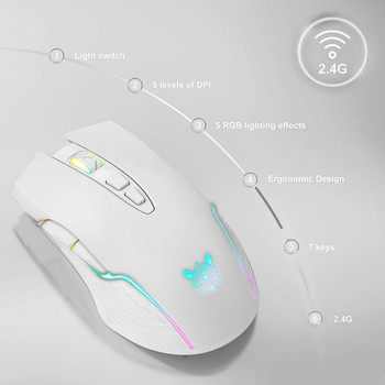 2.4G Ασύρματο ποντίκι παιχνιδιών 7 πλήκτρων RGB με οπίσθιο φωτισμό PC Gamer Mouses Πληκτρολόγιο 3600 DPI Ποντίκι υπολογιστή Επαναφορτιζόμενα ποντίκια Onikuma CW905