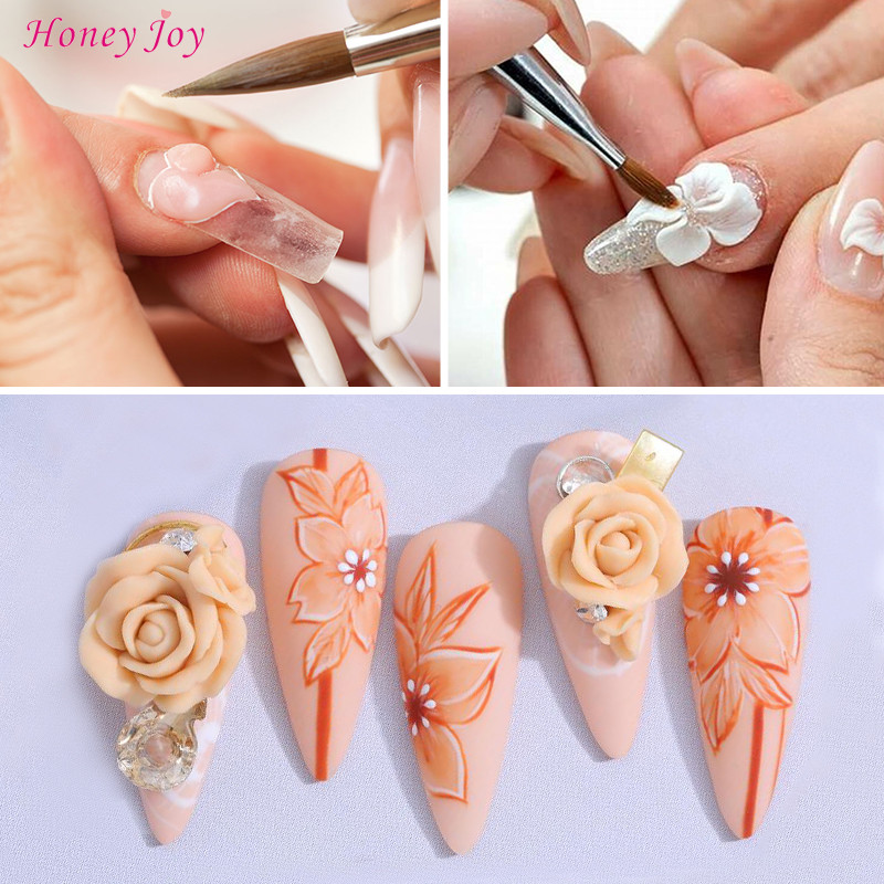 Pro Nail Art szobor ecset Kolinsky Sable akril púder toll #2/4/6/8/10/12 UV Gel Builder Carving Rajz ecsetek