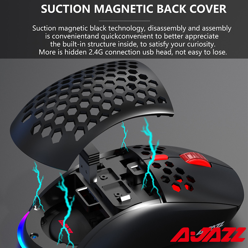 AJAZZ I380Pro bezvadu spēļu pele 10000DPI PMW3325 sensors, divu režīmu pele, uzlādējama šūnveida pārnēsājama USB pele klēpjdatoram