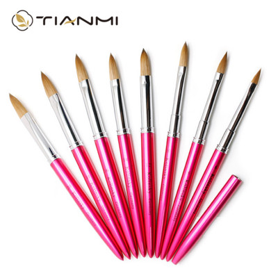 TIANMI Kolinsky Акрилна четка за нокти Art UV Gel Polish Carving Pen Brush Течна пудра за нокти Професионална розова кристална метална дръжка