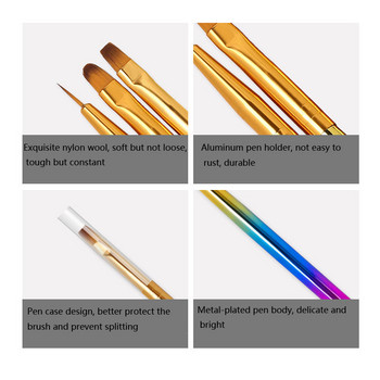 3 τμχ Βούρτσα νυχιών Rainbow Color Crystal Liner Dotting Ακρυλικό Builder Ζωγραφική Σχέδιο σκάλισμα στυλό UV Gel για μανικιούρ