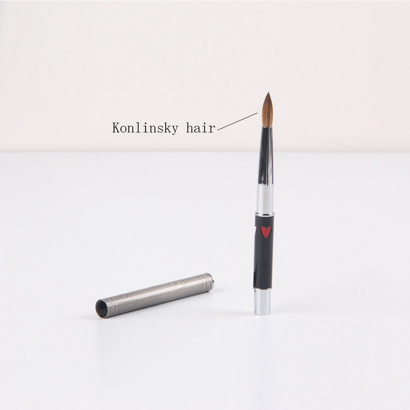 ANGNYA 1db Kolinsky Hair Sable Brush 14# Antik stílus piros szívecsettel fém nyéllel akril köröm ecset manikűr eszközök A131