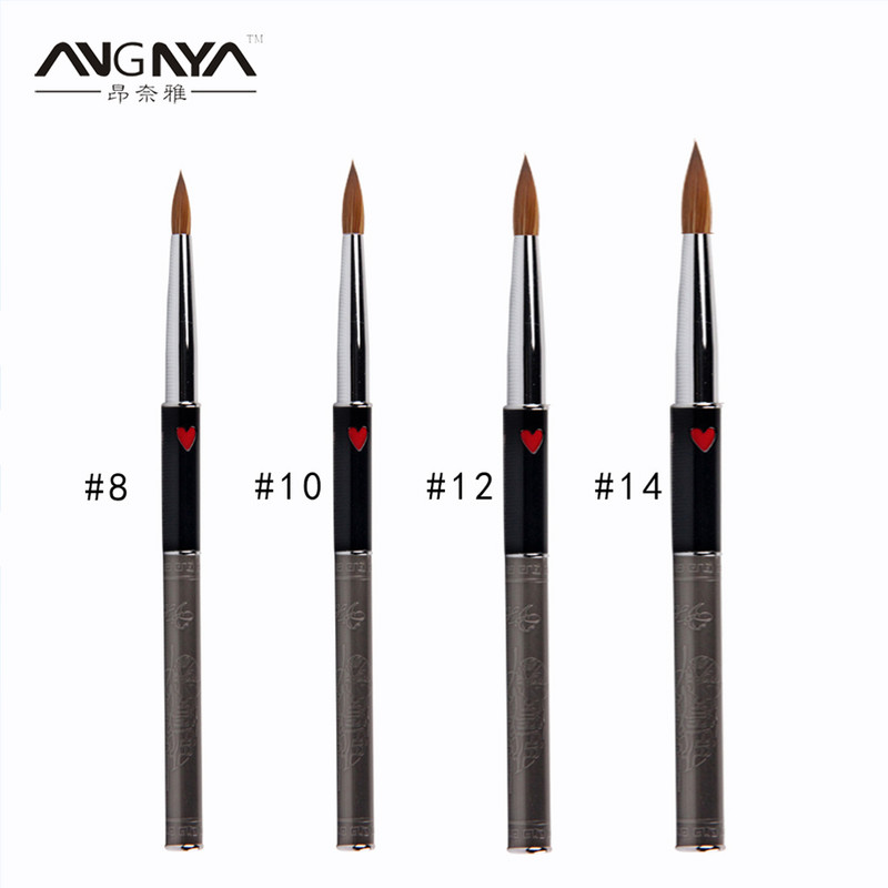 ANGNYA 1db Kolinsky Hair Sable Brush 14# Antik stílus piros szívecsettel fém nyéllel akril köröm ecset manikűr eszközök A131