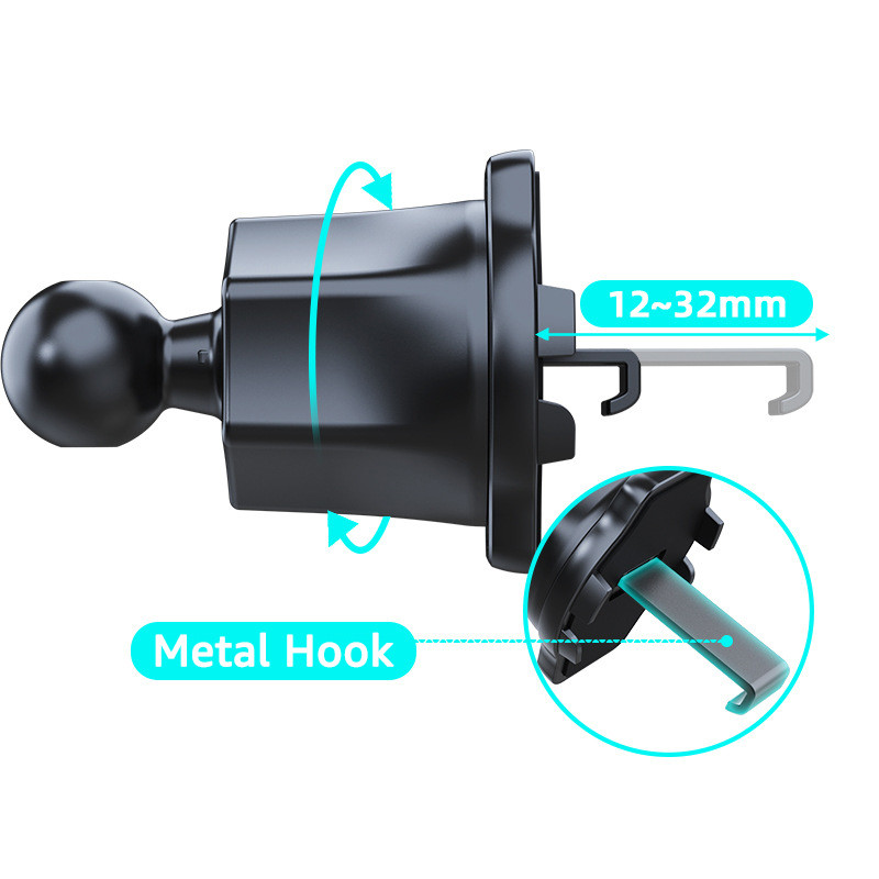 Universāls automašīnas gaisa ventilācijas spraudnis 17 mm lodveida galva automašīnas gaisa izplūdes atverei tālruņa turētājs 360 rotācijas tālruņa GPS kronšteini gaisa ventilācijas atveres metāla āķis