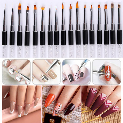 Nail Art Liner Brush Tool Издълбан кристал Ултратънка писалка за рисуване с тел. Двойна писалка за фототерапия с цветя Метална писалка