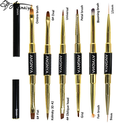 ANGNYA Dual End Nail Art Stripes Liner DIY Painting Brush Šķidrais pulveris Akrila UV GEL pagarinājuma veidotāja zīmēšanas pildspalva ar vāciņu