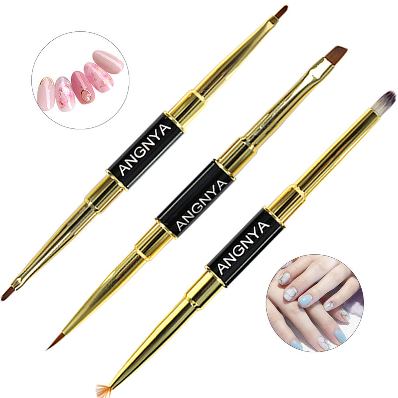 ANGNYA Dual End Nail Art Stripes Liner DIY Festőecset Folyékony Púder Akril UV GEL Extension Builder rajztoll kupakkal