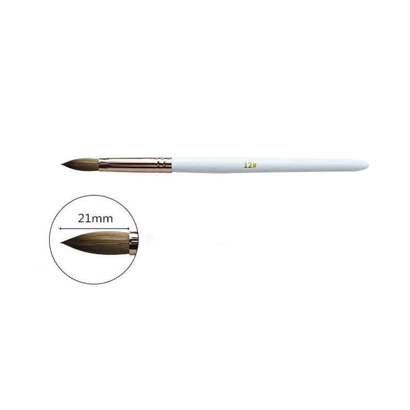 100% Kolinsky Sable acrilic perie pentru unghii sertizată profesională pentru pudră de manichiură Instrumente de extensie a unghiilor mărimea 12