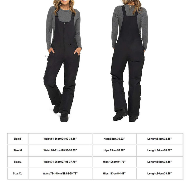 Moteriškos slidinėjimo kelnės Seilinukai Juodos spalvos Kombinezonai Stori Išlaikantys šilumą Moteriški snieglenčių kelnaitės Drabužiai Aksesuarai Slidinėjimo kelnės