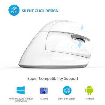 Delux M618 Mini εργονομικό ποντίκι Ασύρματο κάθετο ποντίκι Λευκό Bluetooth 2,4 GHz Επαναφορτιζόμενο αθόρυβο κλικ Ποντίκια για το Office