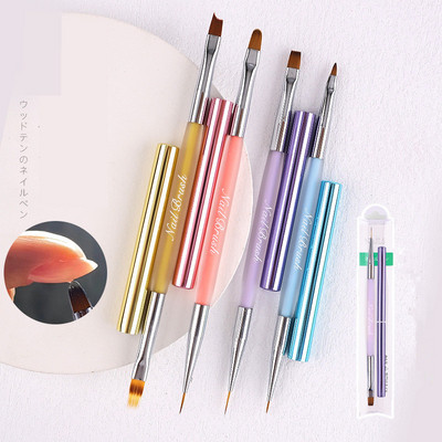 Διπλή κεφαλή κρυστάλλινη λαβή Nail Brush Liner Brush Painting Pen Gel Brush Crystal Nail Art Manicure