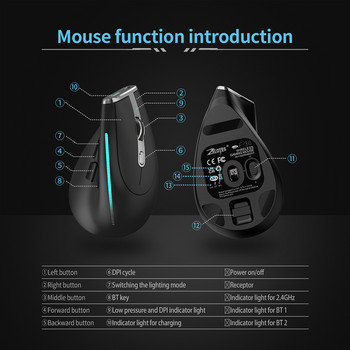 ZELOTES F-36 F-36A 8 бутона Безжични акумулаторни мишки Геймърска мишка 2400 DPI Ергономична оптична вертикална мишка USB мишки за PUBG