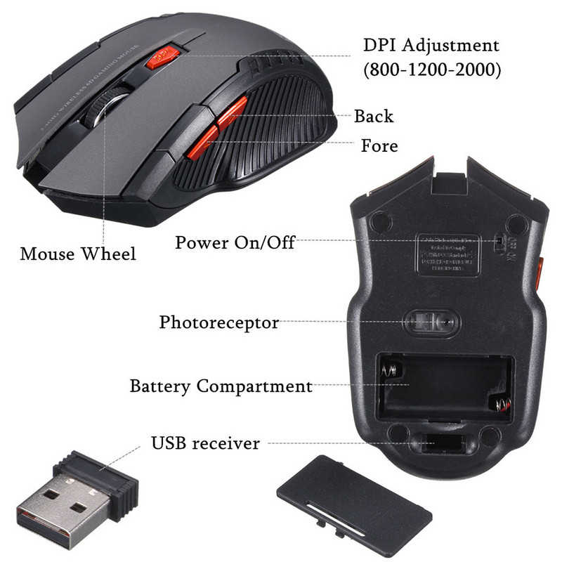 2.4G Gaming Mouse Vezeték nélküli optikai egér Game Vezeték nélküli egerek USB vevővel Egér PC játékokhoz