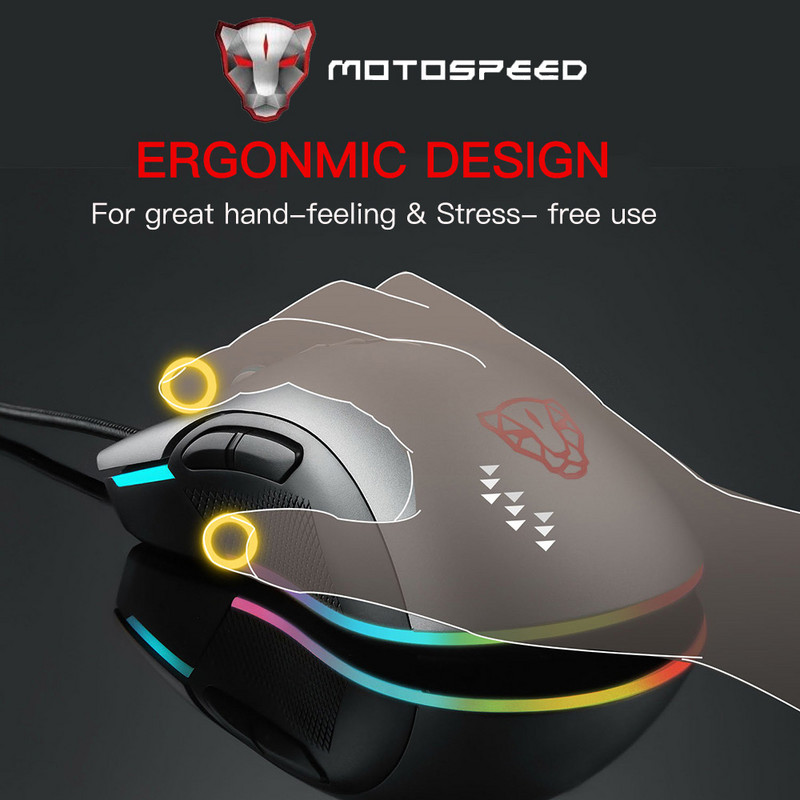 Motospeed V70 USB žičani gaming miš 6400DPI 7 tipki RGB LED pozadinsko osvjetljenje optičkih 7 tipki za prijenosno računalo prijenosno stolno računalo